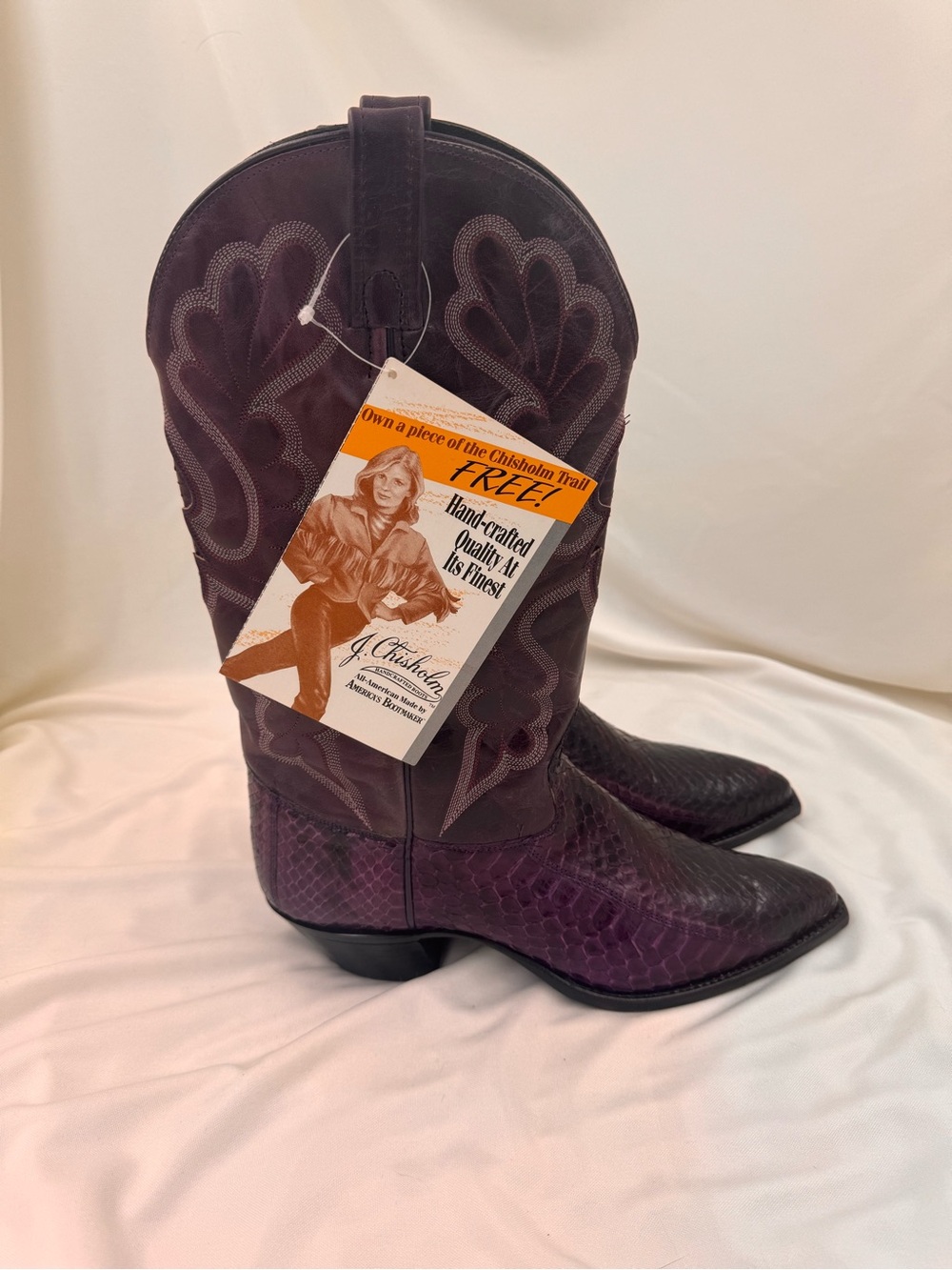 VINTAGE J. Chisholm Purple Genuine Snakeskin Cowboy Boots NWT Size 9 - Picture 2 of 8